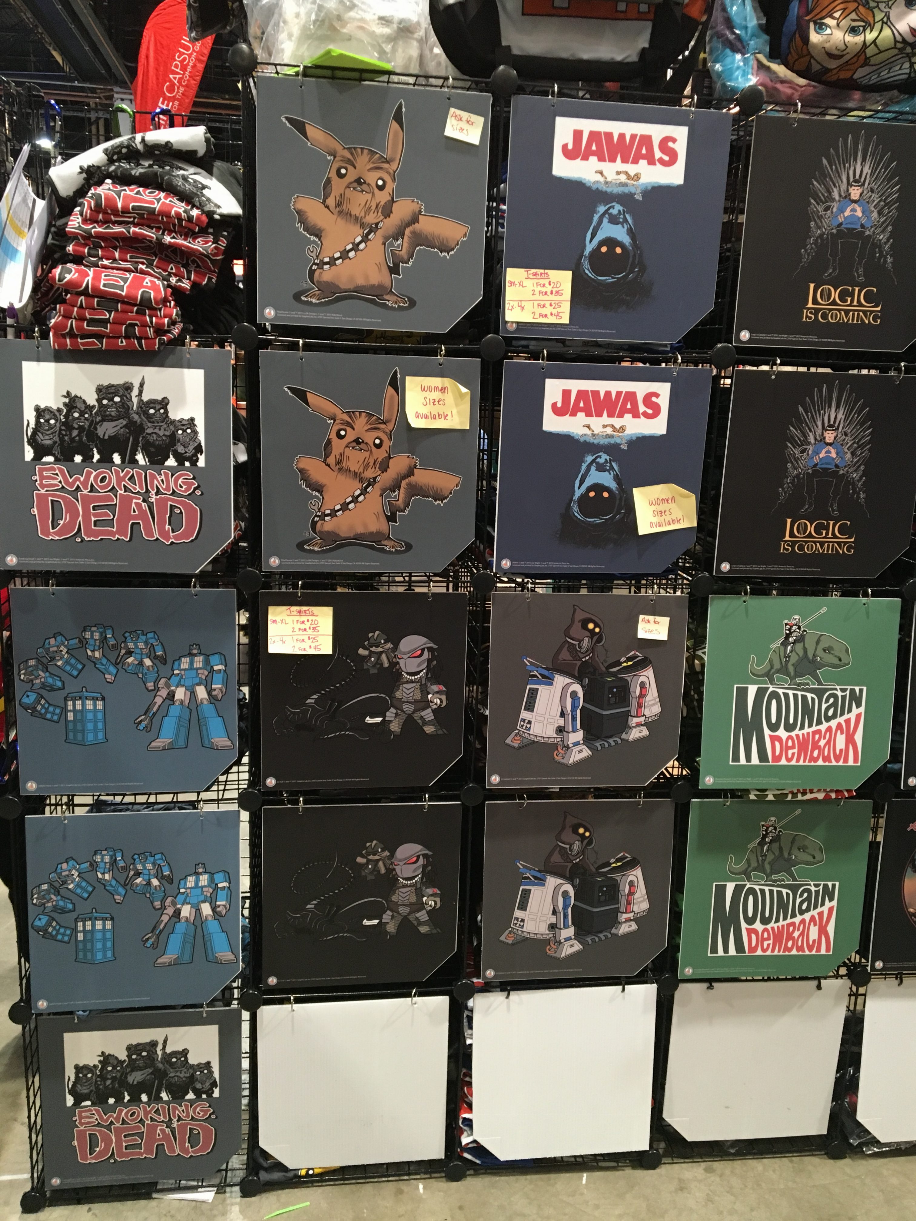 A small sampling of the many different types of shirts on sale