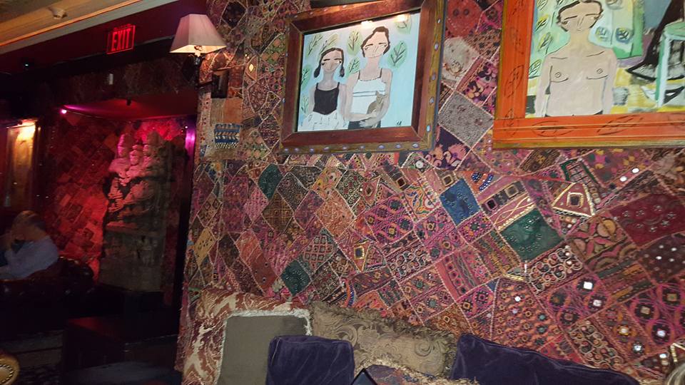 This is what the inside of the lounge looks like with a flash. That patchwork wallpaper surrounds the lounge.